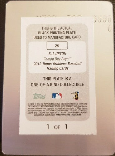 MELVIN UPTON JR 2012 Topps Archives PRINTING PLATE SP 1/1 Tampa Bay Rays B.J. BJ