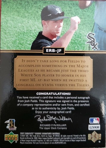 JOSH FIELDS 2007 UD Exquisite Rookie Signature Biography AUTO Autograph SP #/10