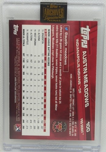 AUSTIN MEADOWS 2022 Topps Archives 2017 Pro Debut AUTO #1/1 Pirates Tigers Rays