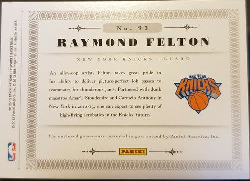 RAYMOND FELTON 2012-13 National Treasures JUMBO Game Used Jersey SP #/99 Knicks