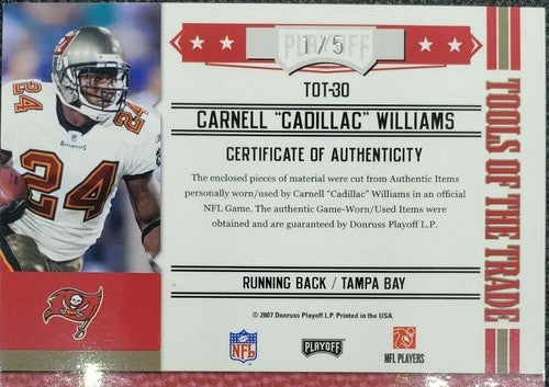 CARNELL WILLIAMS 2007 Absolute Spectrum TRIPLE SHOE GLOVE JERSEY PATCH SP #1/5