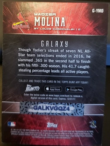 YADIER MOLINA 2017 Topps Bunt Physical Galaxy Redemption /99 St. Louis Cardinals