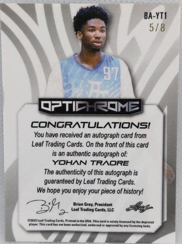 YOHAN TRAORE 2022-23 Leaf Optichrome AUTO Blue Cracked Ice SSP #5/8 UCSB Gauchos