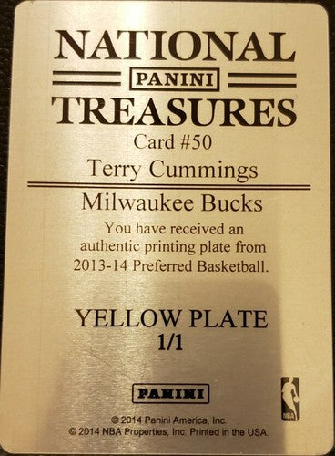 TERRY CUMMINGS 2013-14 Panini Preferred PRINTING PLATE 1/1 Milwaukee Bucks Spurs