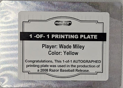 WADE MILEY 2008 Razor Rookie RC AUTO PRINTING PLATE #1/1 Red Sox Brewers Cubs of
