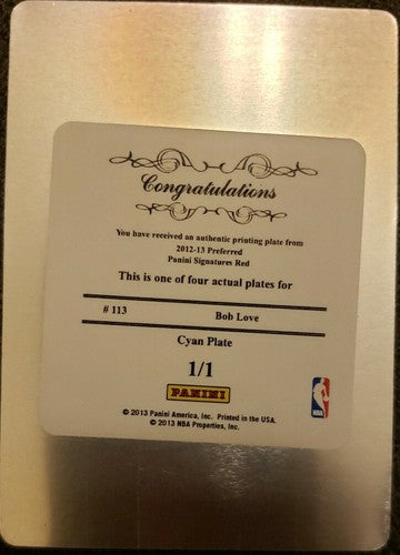 BOB LOVE 2012-13 Preferred PRINTING PLATE SP #1/1 of 1 National Treasures Bulls