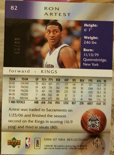 Ron Artest 2006-07 Upper Deck Reflections SP #/99 Metta World Peace Lakers Kings