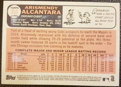 ARISMENDY ALCANTARA 2015 Topps Heritage SP Gum Stain Back Variation Chicago Cubs