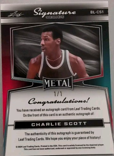 CHARLIE SCOTT 2024 Leaf Metal Signature AUTO Purple Shimmer SP #1/1 Suns Celtics