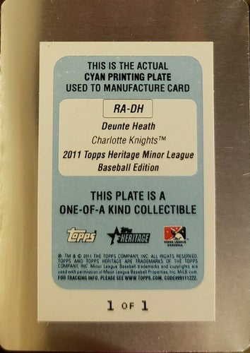 DEUNTE HEATH 2011 Topps Heritage Minor League AUTO PRINTING PLATE #1/1 of 1 Sox