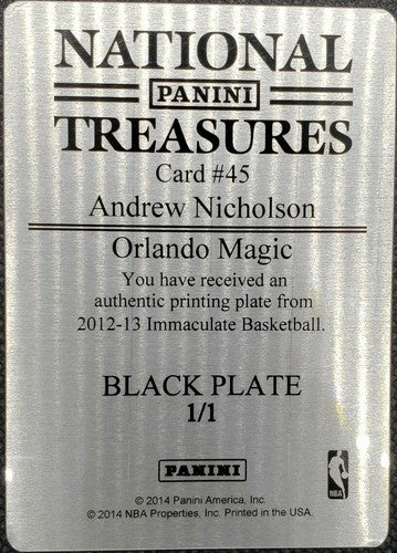 ANDREW NICHOLSON 2013-14 Panini Immaculate PRINTING PLATE SP #1/1 Magic One of