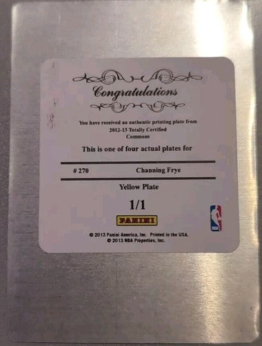 CHANNING FRYE 2012-13 Panini Totally Certified PRINTING PLATE SP 1/1 Suns Knicks