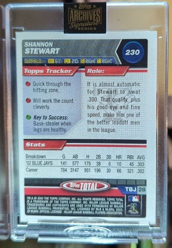 SHANNON STEWART 2022 Topps Archives Signature Series 2003 Total AUTO SP 1/1 Jays