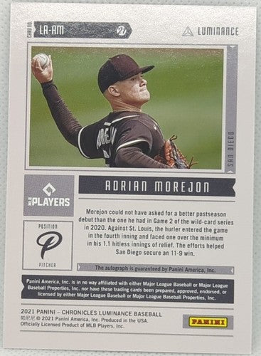 ADRIAN MOREJON 2021 Panini Chronicles Luminance AUTO Green #3/5 San Diego Padres
