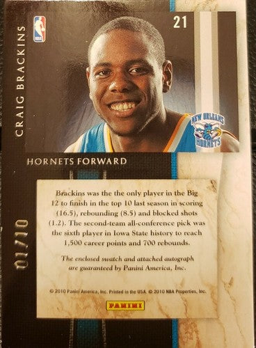 CRAIG BRACKINS 2010-11 Panini Limited JUMBO Jersey Number Prime AUTO PATCH #1/10