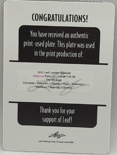 Roberto CLEMENTE Willie MAYS Frank Brooks ROBINSON + 2022 PRINTING PLATE #1/1 Of