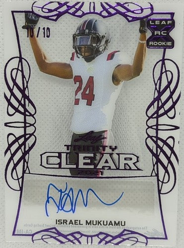 ISRAEL MUKUAMU 2021 Leaf Trinity Clear RC AUTO Purple #10/10 Cowboys Gamecocks