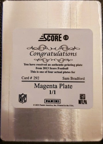 SAM BRADFORD 2013 Panini Score Football PRINTING PLATE #1/1 Rams Eagles Vikings