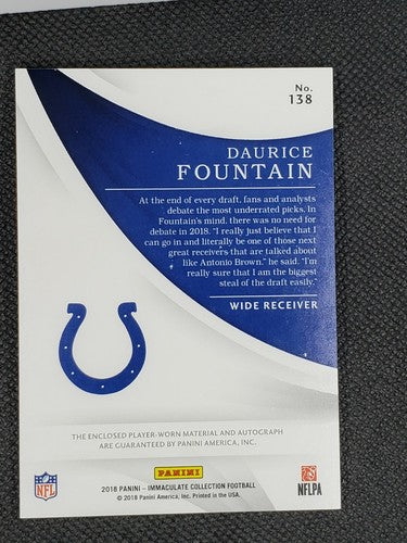 DAURICE FOUNTAIN 2018 Immaculate DUAL AUTO Nameplate Letter PATCH Gold /25 Colts