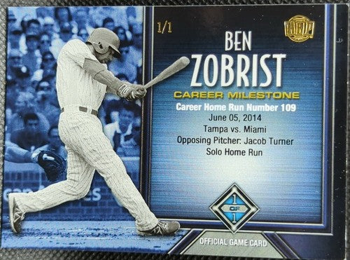 BEN ZOBRIST 2017 HBP Honus Bonus Fantasy Career Milestone SP #1/1 TB Rays One of