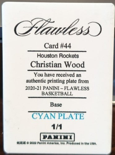 CHRISTIAN WOOD 2020-21 Panini Flawless PRINTING PLATE SP 1/1 Rockets Mavs Lakers