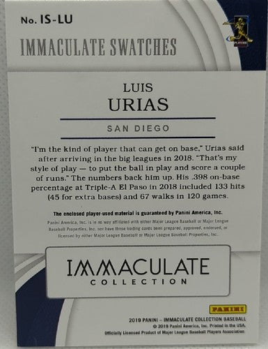 LUIS URIAS 2019 Panini Immaculate Jersey BUTTON PATCH GOLD SP #01/10 Padres A's