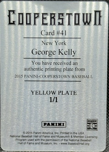 GEORGE KELLY 2015 Panini Cooperstown HOF PRINTING PLATE SP #1/1 New York Giants