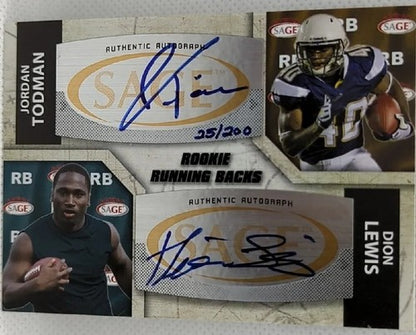 Dion LEWIS Jordan TODMAN 2011 SAGE Five 5 Star Dual RC AUTO /200 Eagles Chargers