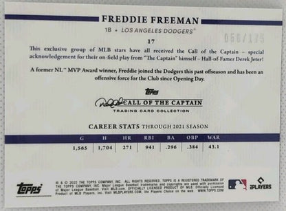 FREDDIE FREEMAN 2022 Topps X Derek Jeter Captain NAVY BLUE #/175 Dodgers Yankees