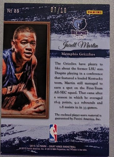 JARELL MARTIN 2015-16 Panini Court Kings RC JUMBO LOGO PATCH SP #07/10 Grizzlies