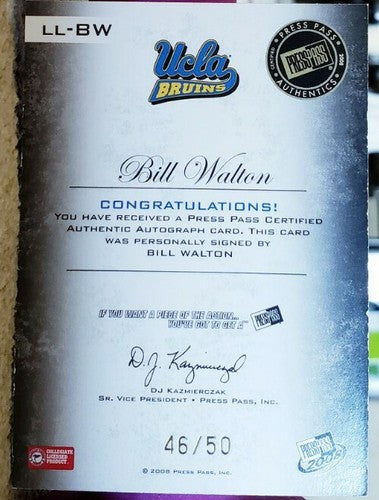 BILL WALTON 2008-09 Press Pass Legends Legacy RED INK AUTO SP #/50 UCLA Blazers