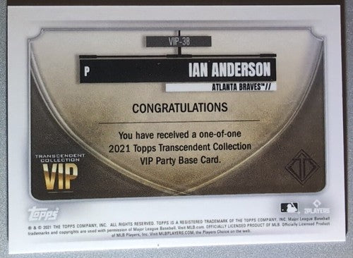 IAN ANDERSON 2021 Topps Transcendent VIP PARTY RC Swirls #1/1 Braves #38 One of