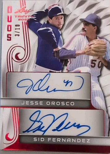 Jesse OROSCO Sid FERNANDEZ 2023 Leaf Trinity Duos DUAL AUTO RED SP #3/10 NY Mets