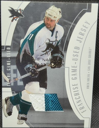 OWEN NOLAN 2002-03 In the Game ITG Used Worn Jersey PATCH 1/1 Sharks Wild Flames