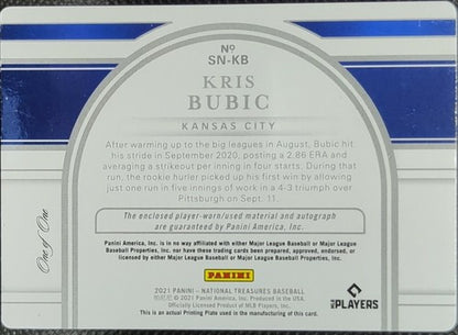 KRIS BUBIC 2021 National Treasures RC DUAL AUTO PATCH PRINTING PLATE #1/1 Royals