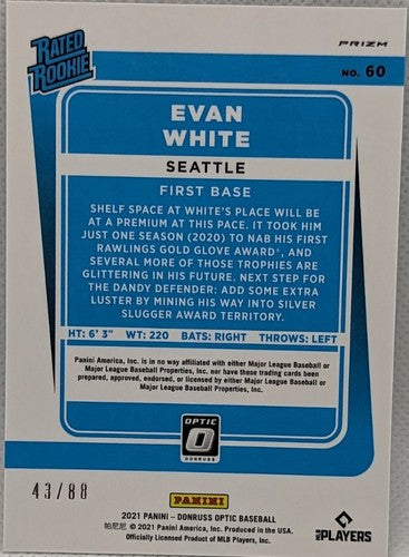 EVAN WHITE 2021 Donruss Optic Rated RC Dragon Scale Prizm SP /88 Mariners Angels