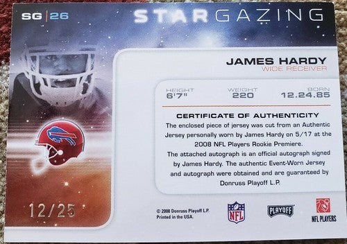 JAMES HARDY 2008 Absolute Star Gazing Dual Jersey AUTO Autograph SP #12/25 Bills
