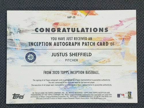 JUSTUS SHEFFIELD 2020 Topps Inception DUAL AUTO Jumbo Jersey PATCH Pink SP #/75