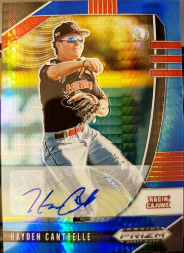 HAYDEN CANTRELLE 2020 Panini Prizm Draft Picks Hyper Blue Refractor AUTO Brewers