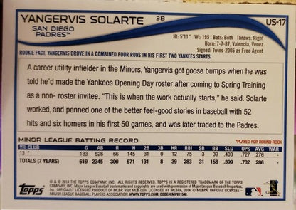 YANGERVIS SOLARTE 2014 Topps Update Short Print Rookie SP Photo Variation Padres