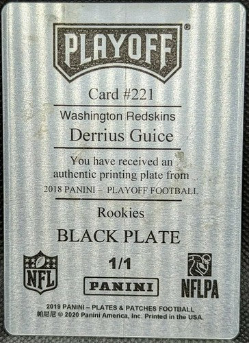 DERRIUS GUICE 2018 Panini Playoff Rookies PRINTING PLATE #1/1 Washington One of