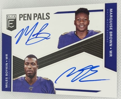 Marquise BROWN Miles BOYKIN 2019 Donruss Elite RC DUAL BLUE INK AUTO SP Ravens