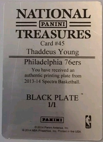 THADDEUS YOUNG 2013-14 Panini Spectra PRINTING PLATE SP #1/1 Sixers Pacers Suns