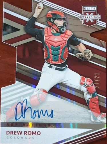 DREW ROMO 2020 Panini Elite Extra Aspirations Die Cut AUTO Red SP #21/21 Rockies