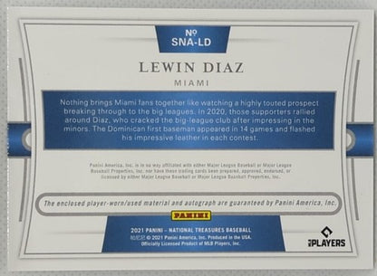 LEWIN DIAZ 2021 National Treasures Juntos Miami AUTO JUMBO JERSEY SP /99 Marlins