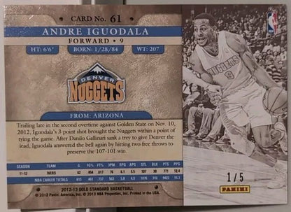 ANDRE IGUODALA 2012-2013 Panini Gold Standard National VIP #1/5 Nuggets Warriors