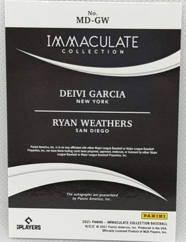 Ryan WEATHERS Deivi GARCIA 2021 Panini Immaculate DUAL Eye Black AUTO GOLD #8/10