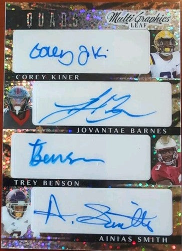 Trey BENSON Ainias SMITH Corey KINER BARNES 2023 Leaf Eclectic QUAD AUTO SP #3/3