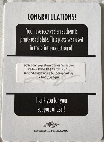 X-PAC GANGREL 2016 Leaf Signature Series DUAL AUTO PRINTING PLATE #1/1 Syxx WWF