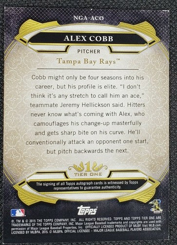 ALEX COBB 2015 Topps Tier One 1 New Guard AUTO SP #/299 TB Rays Orioles Angels